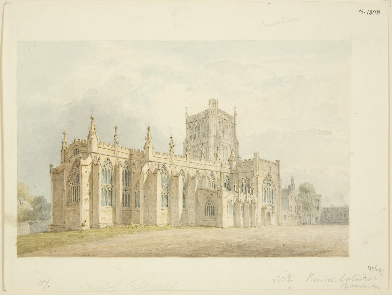 North-East View of Bristol Cathedral, ca 1830 (akvarell över penna på papper) av James R. Thompson