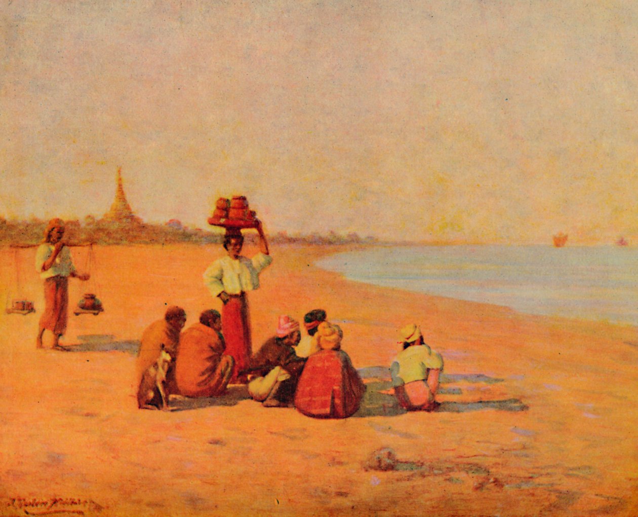 On the Banks of the Irrawaddy - Waiting for the Steamer, 1913 av James Raeburn Middleton