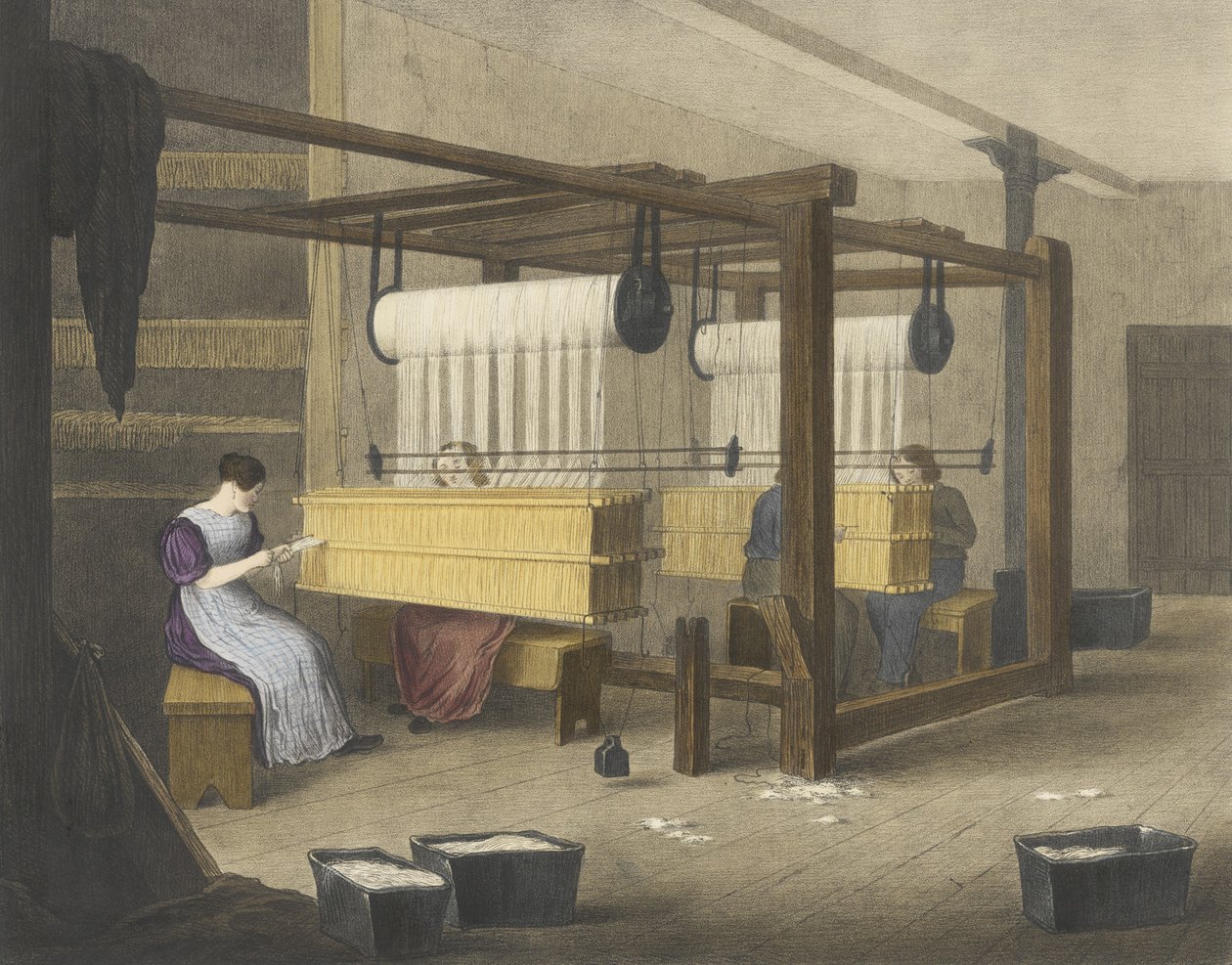 Reeding eller Drawing in, Progress of Cotton No. 9, pub. 1840 av James Richard Barfoot