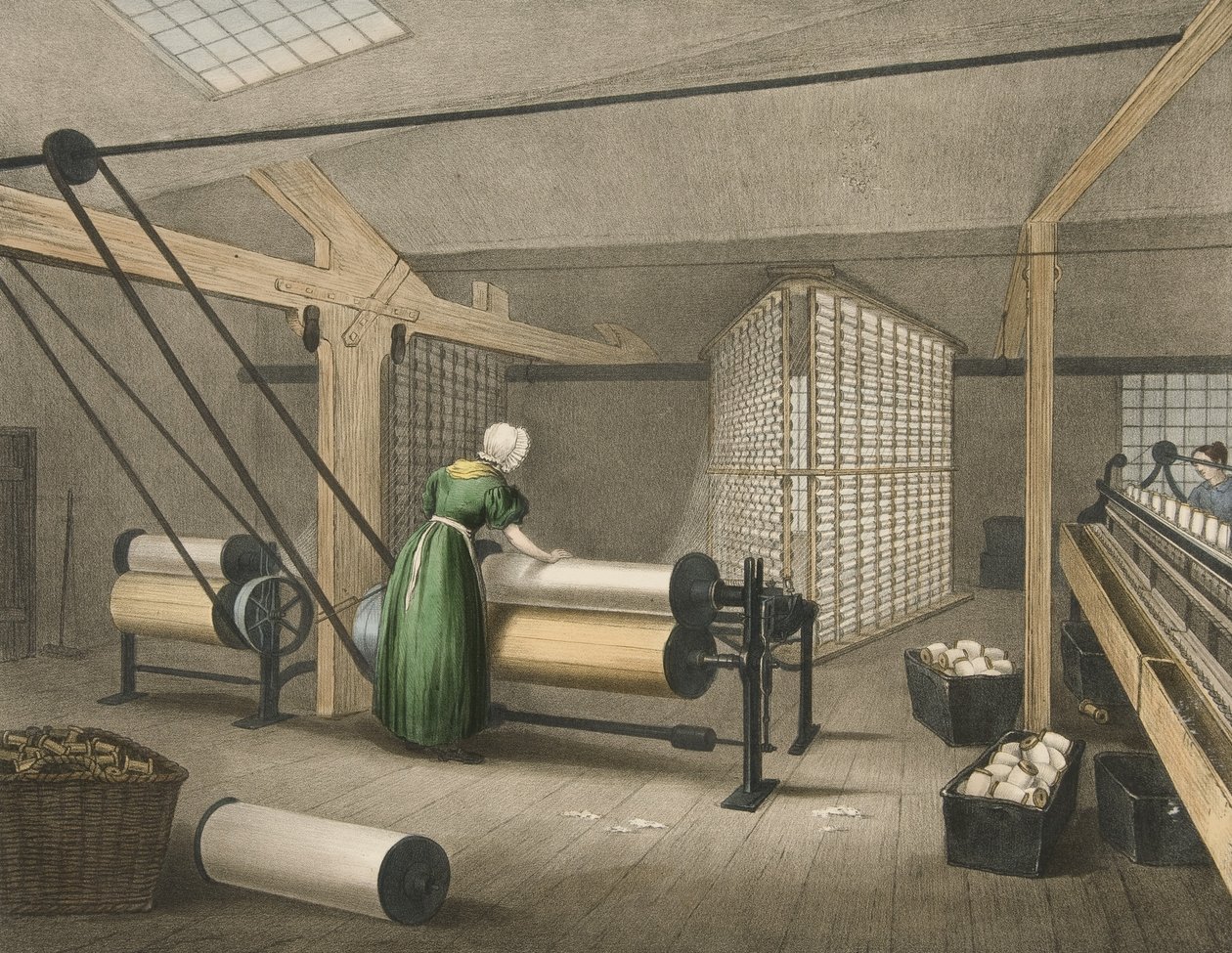 Vridning och lindning, Progress of Cotton nr. 8, pub. 1840 av James Richard Barfoot
