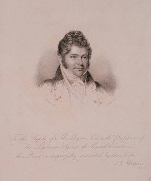 Porträtt av Johann Bernhard Logier (1777-1846) graverad av H. Meyer (gravyr) av James Robert (after) Maguire
