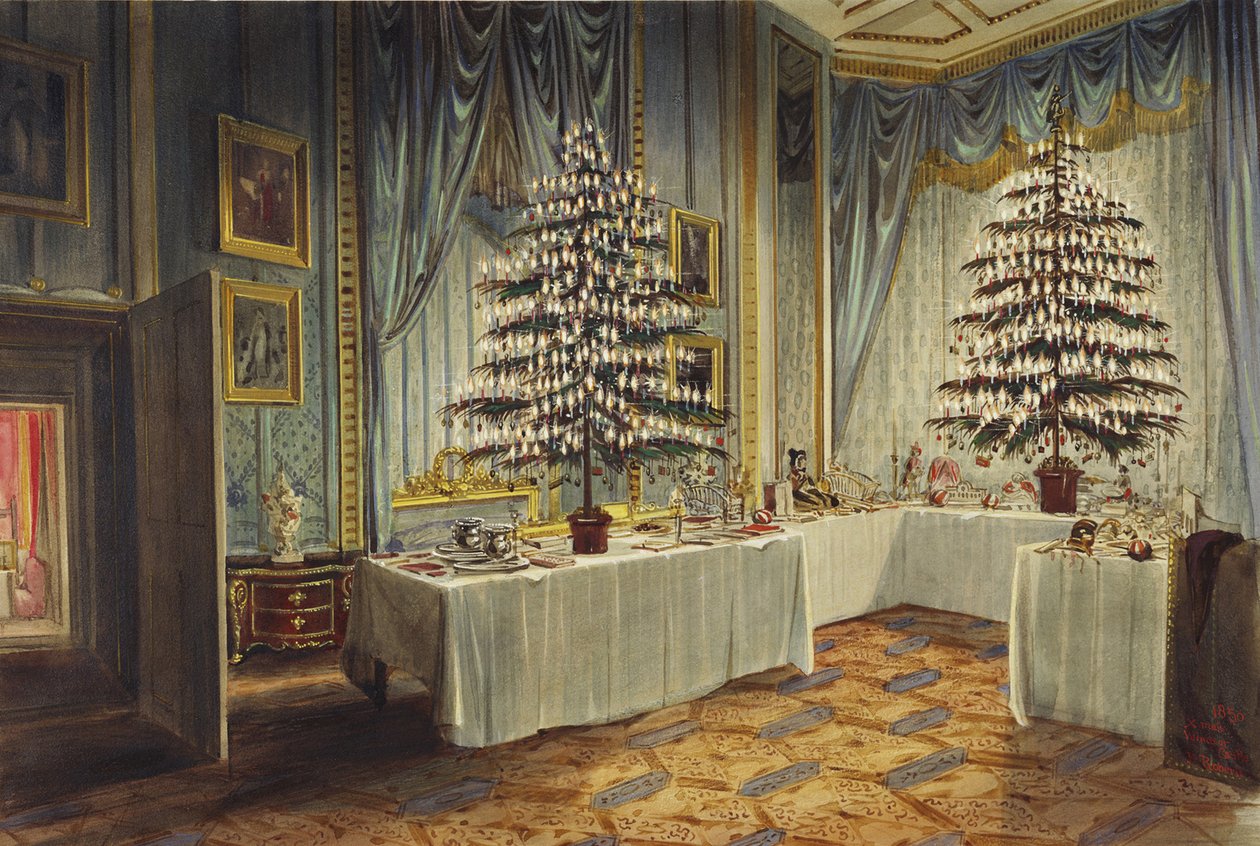 Julgranar av hertiginnan av Kent och de kungliga barnen på Windsor Castle, 1850 av James Roberts