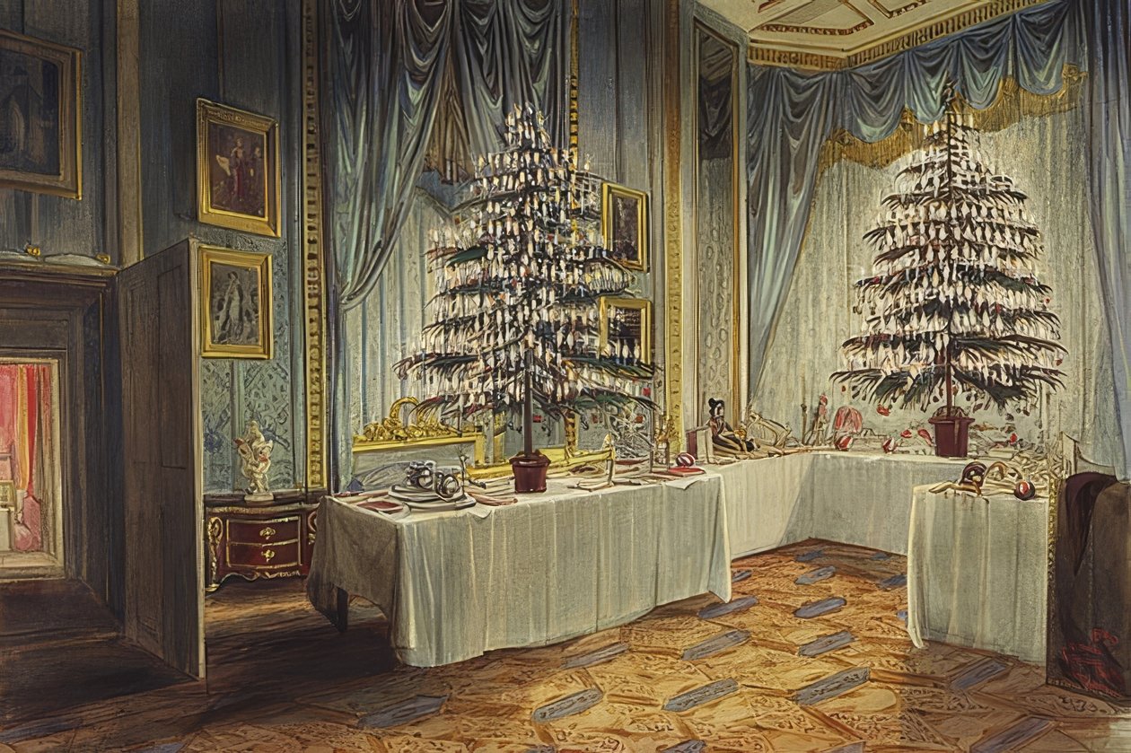 Hertiginnan av Kent julgranar på Windsor Castle. 1850 av James Roberts