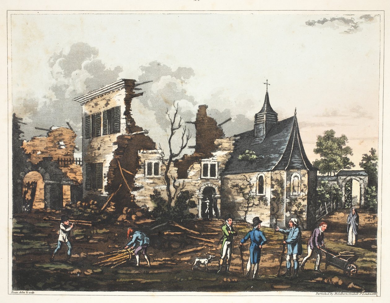Slottet Hougoumont: En vy av interiören reducerad till en hög av ruiner av James Rouse