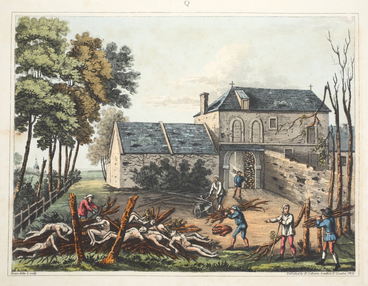 Chateau of Hougoumont: visar hur de döda begravs efter slaget. av James Rouse