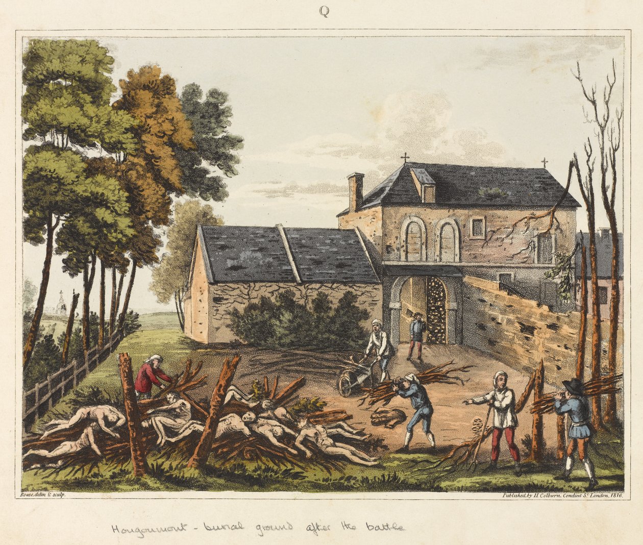 Hougoumont - begravningsplats efter slaget, ur "An Historical Account of the Battle of Waterloo av James Rouse