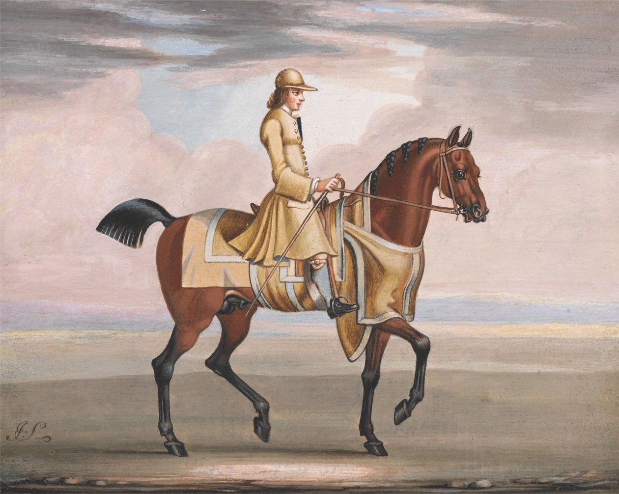 En kastanjebrun häst under träning av James Seymour