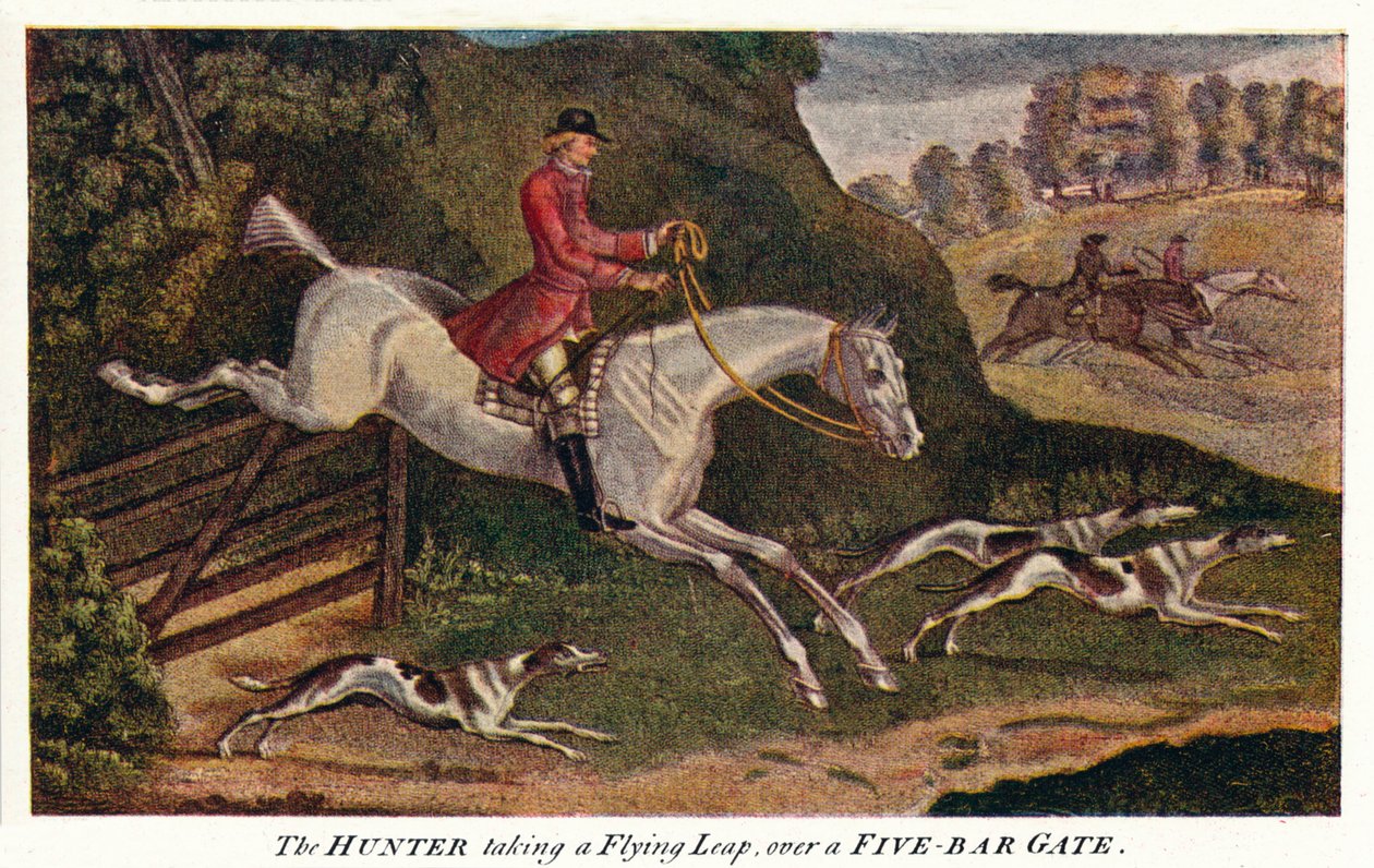 JÄGAREN tar ett flygande språng, över en fembarsport, c1740, 1922 av James Seymour