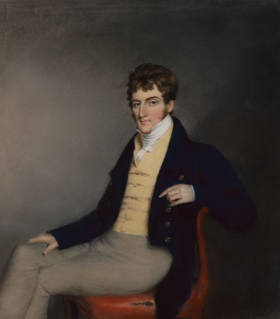 Porträtt av en gentleman i en gul väst, ca 1795 (pastell på papper) av James Sharples