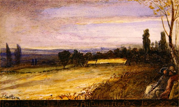 "Titta på de glada höstfälten" (akvarell & kroppsfärg på papper) av James Smetham