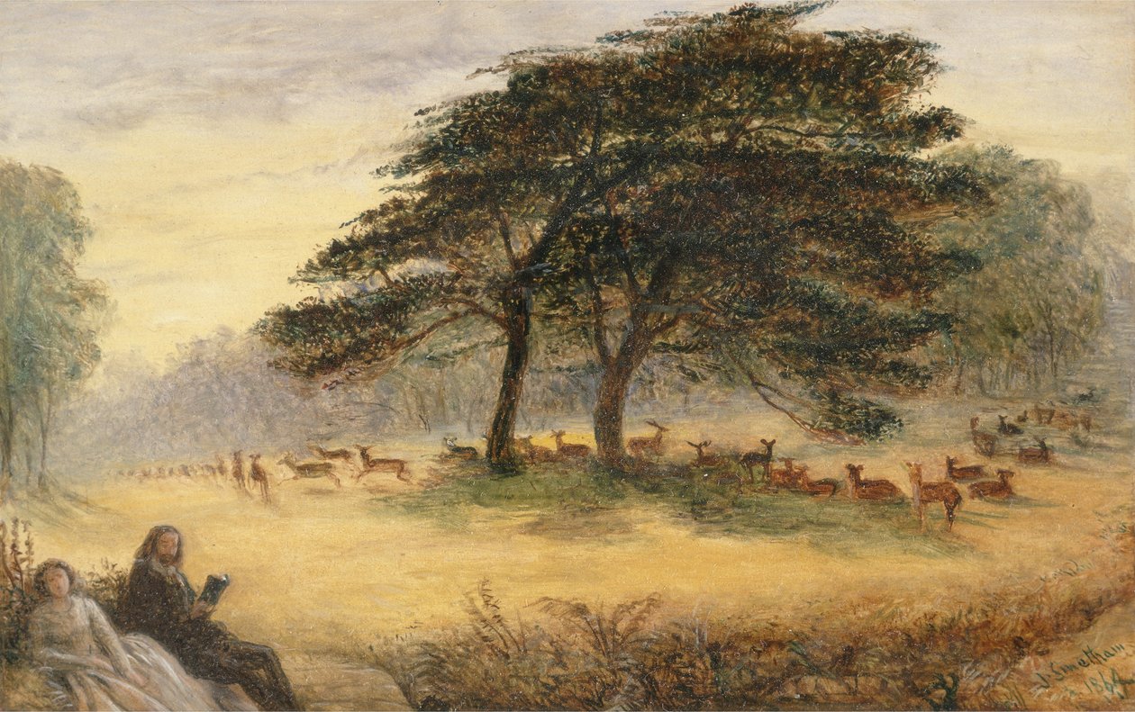 Älskare i Richmond Park (Windsor Park) (olja på panel) av James Smetham