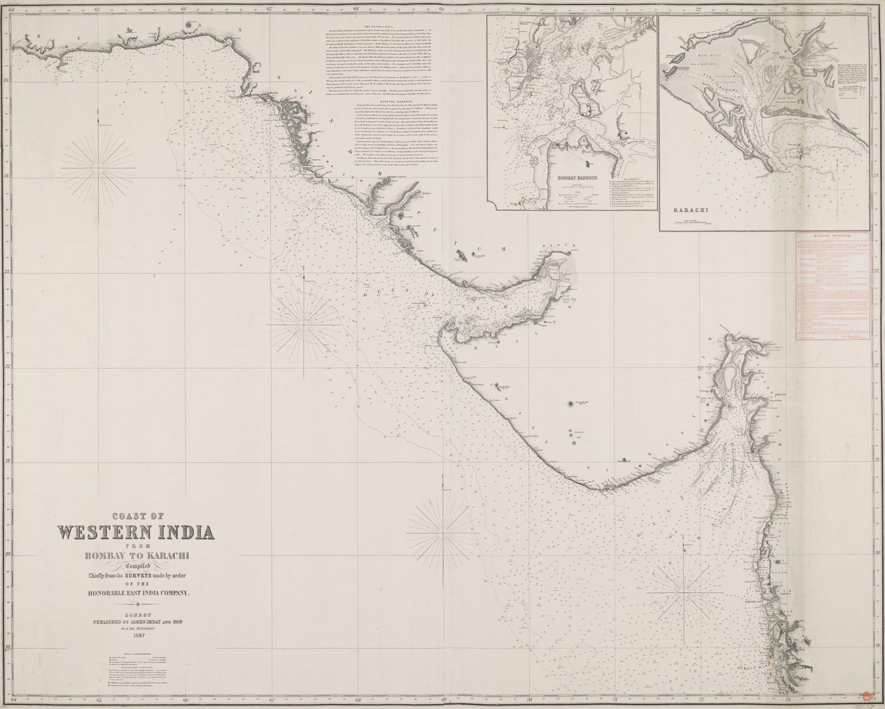 Västra Indiens kust från Bombay till Karachi, huvudsakligen sammanställd utifrån de undersökningar som gjorts på uppdrag av det ärevördiga Ostindiska kompaniet av James & Son Imray