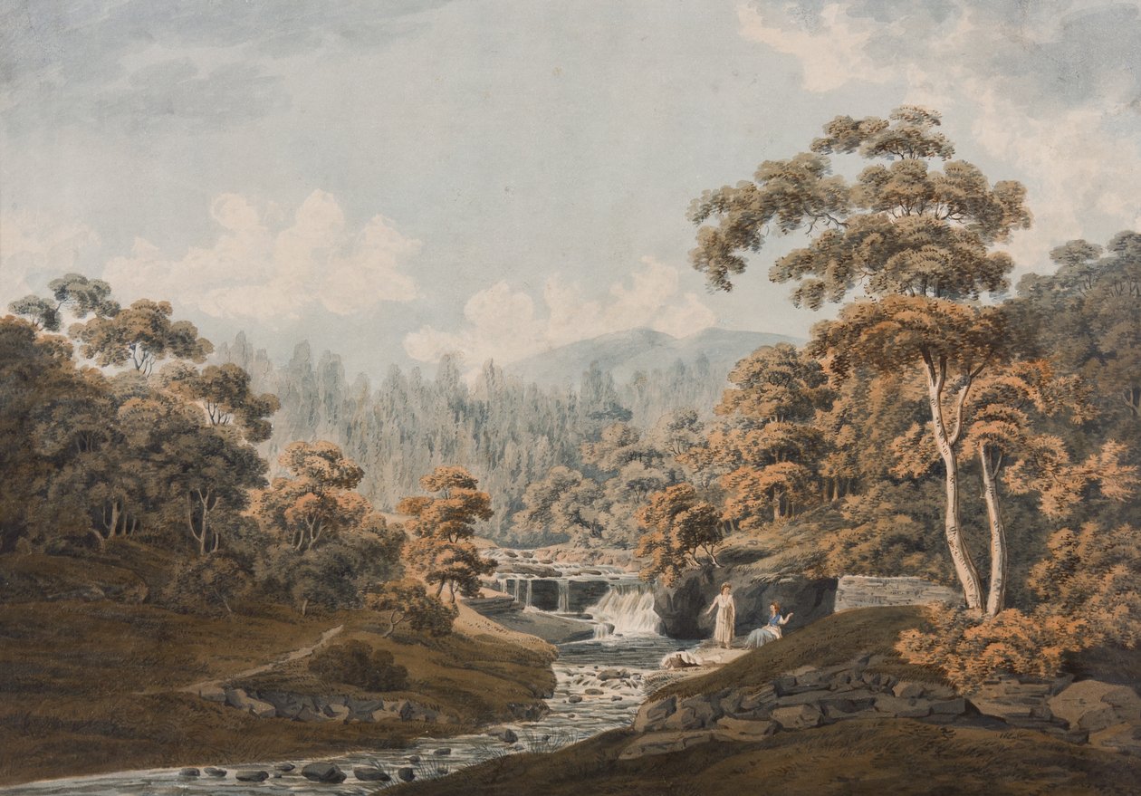 Peeblesshire: Habbies How, Peggys Pool och Carlops Hill (bläck & wc på papper) av James Stevenson