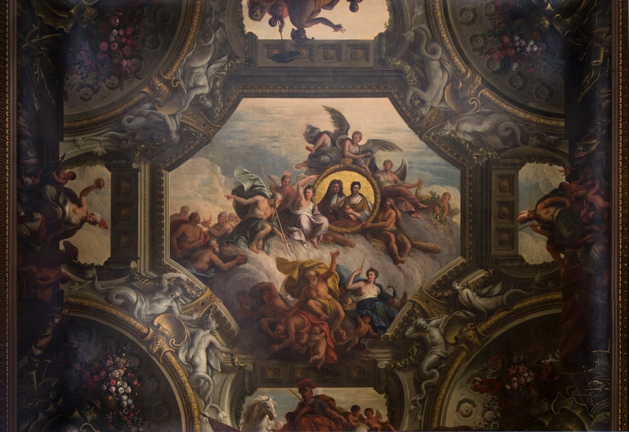 Taket i den övre salen i den målade salen, ca 1707-27 (väggmålning) av James Thornhill