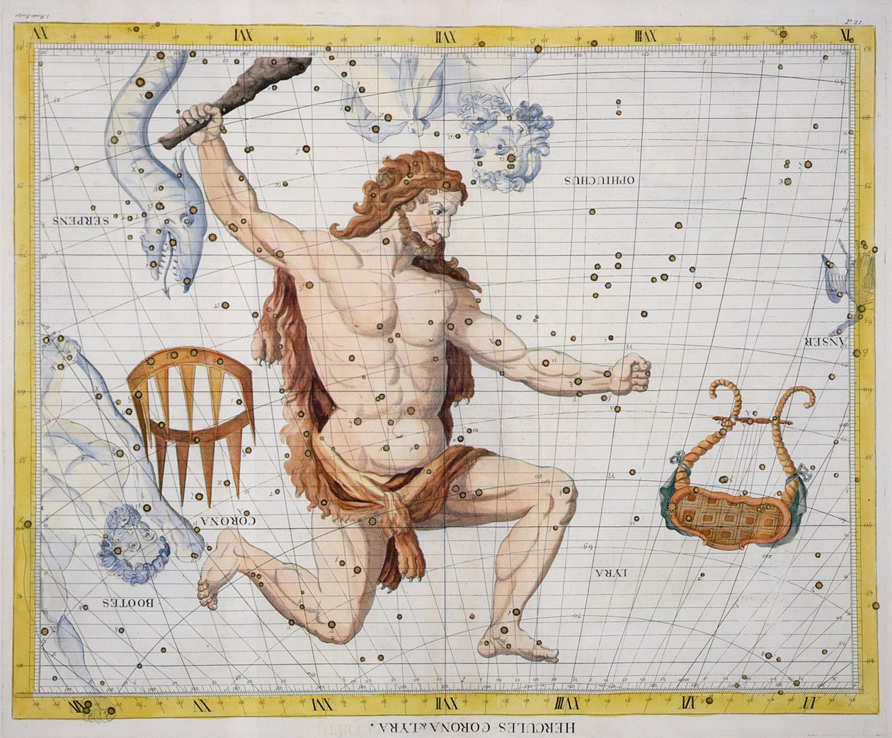 Constellation of Hercules with Corona and Lyra, skylt 21 från 