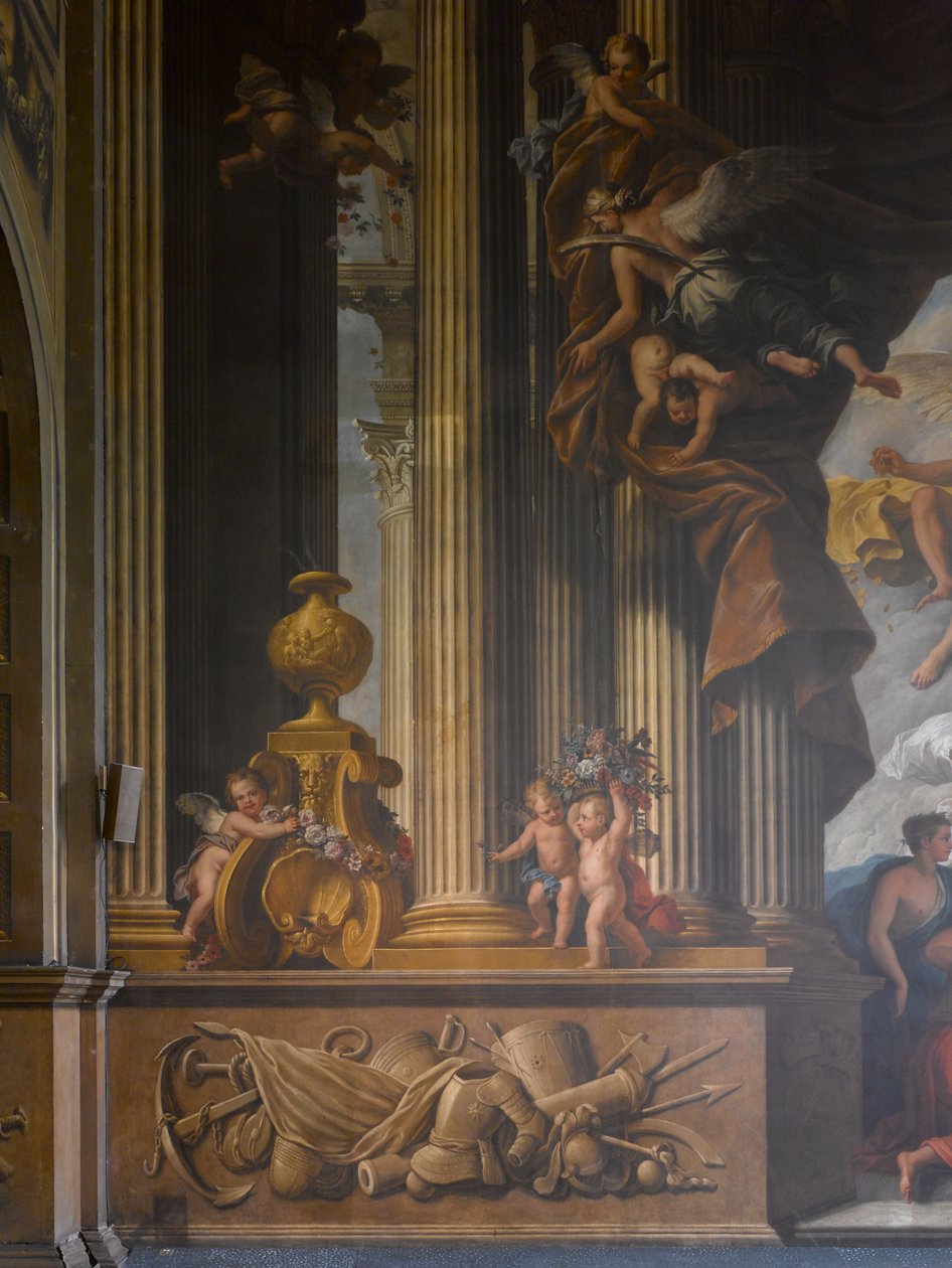 Detalj av den målade salens västra vägg, ca 1707-27 väggmålning av James Thornhill