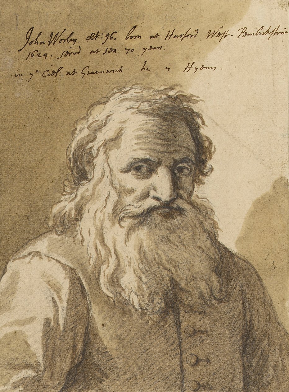 John Worley (1624-1721), ca 1720 (grafit, tvätt, brun) av James Thornhill