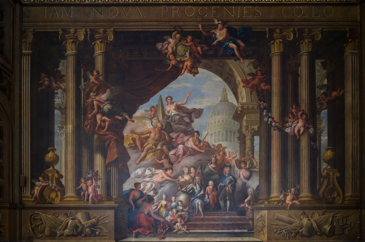 Den målade salens västra vägg, ca 1707-27 (väggmålning) av James Thornhill
