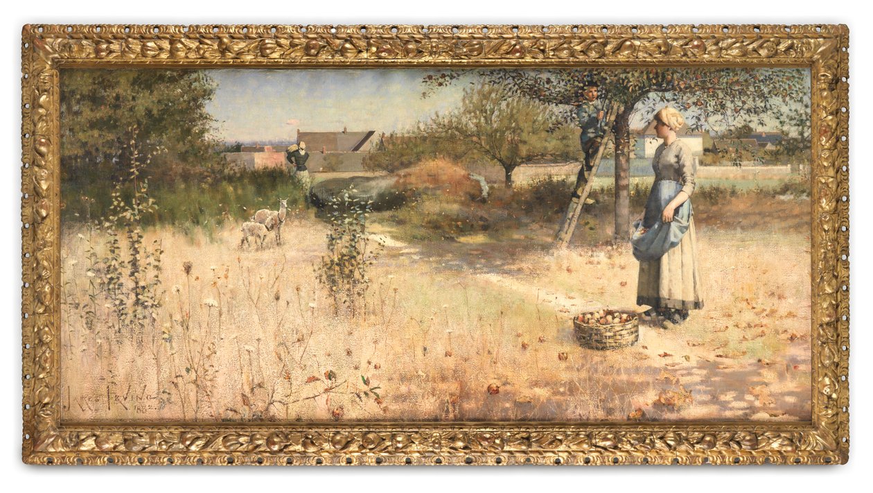Äppelskörden, Barbizon (olja på duk) av James Thwaite Irving