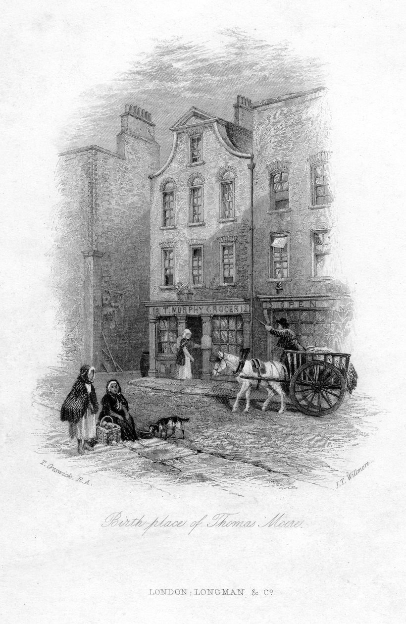 Thomas Moores födelseplats, Dublin, c1800-talet. av James Tibbitts Willmore