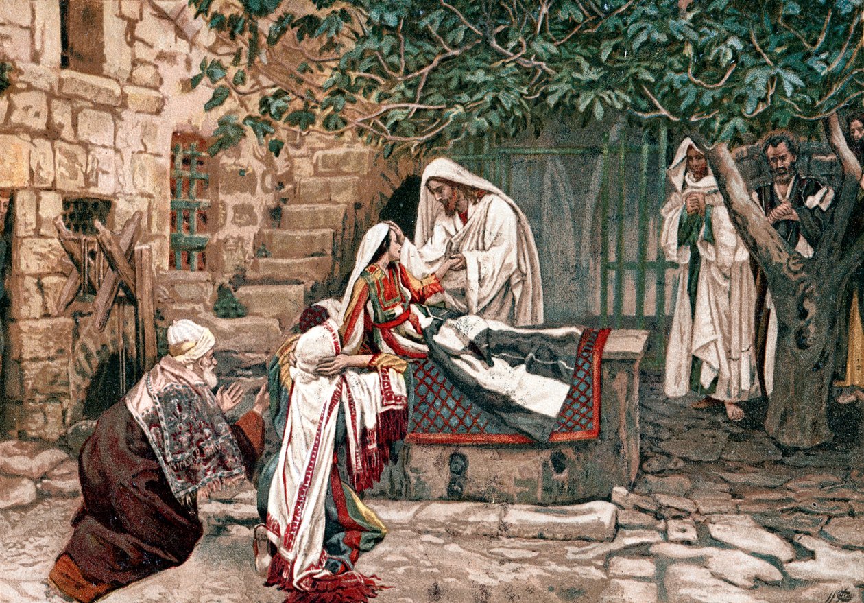 Kristus uppväcker dottern till Jairus, guvernören för synagogan, från de döda, 1897 av James Tissot