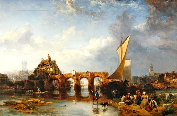 Pont des Treilles vid floden Maine vid Angers av James Vivien de Fleury
