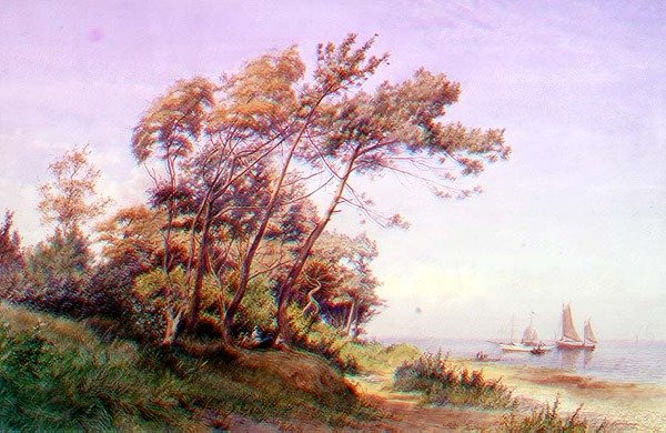 En picknick på kusten, Isle of Wight, med en yacht förtöjd till havs som flyger fänriken för Royal Yacht Squadron av James Waite