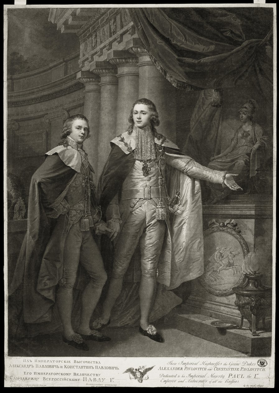 Porträtt av storhertigarna Alexander Pavlovich och Konstantin Pavlovich av Ryssland, 1797 av James Walker