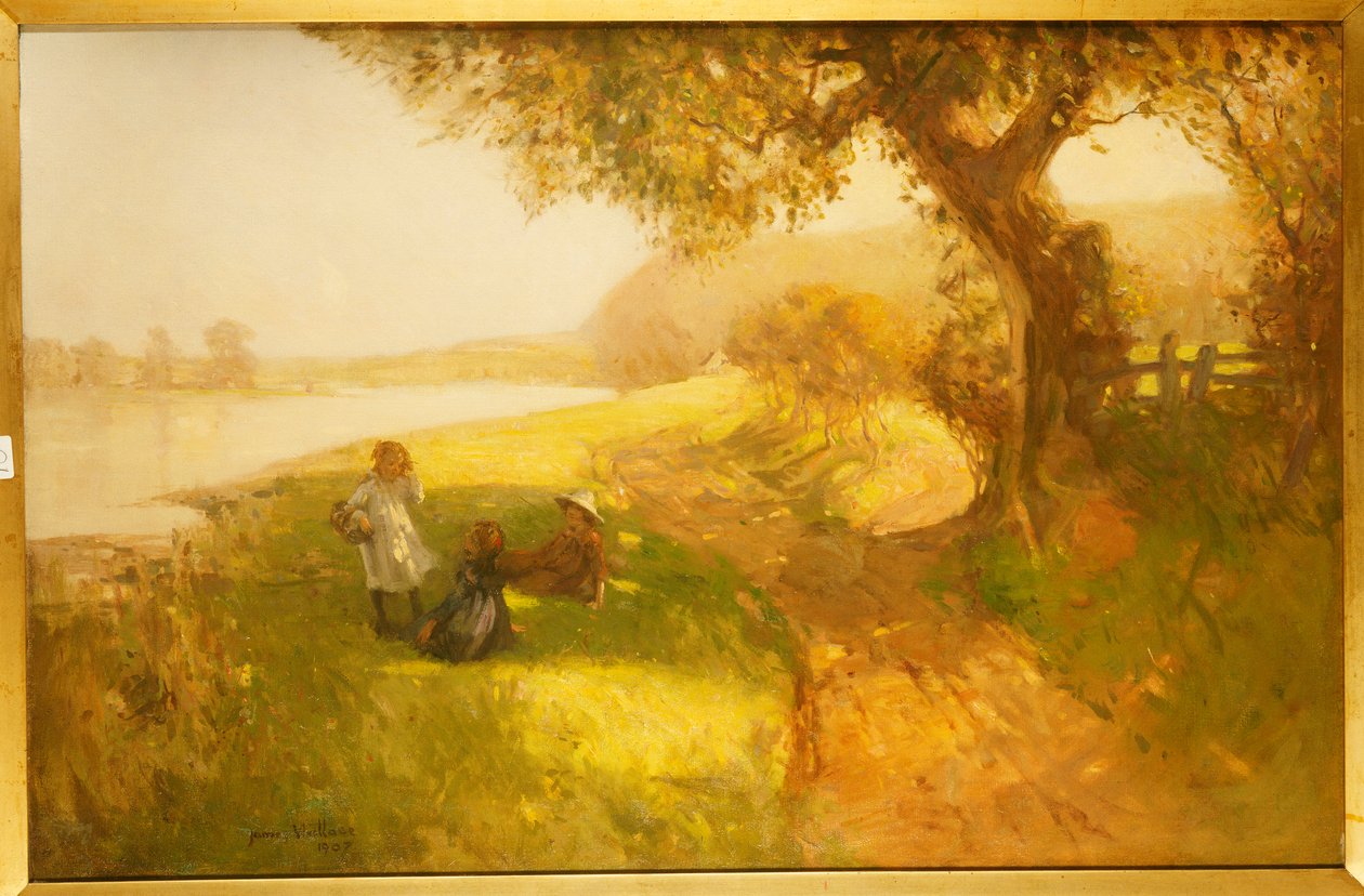 Sommardag - Barn på stranden av Tweed, 1907 av James Wallace