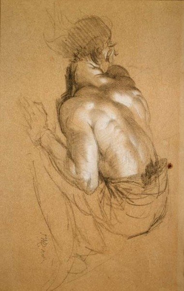 Crouching Man, studie för "The Triumph of Wellington" (kol och krita på papper) av James Ward