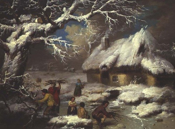 Figurer som samlar bögar i ett vinterlandskap av James Ward