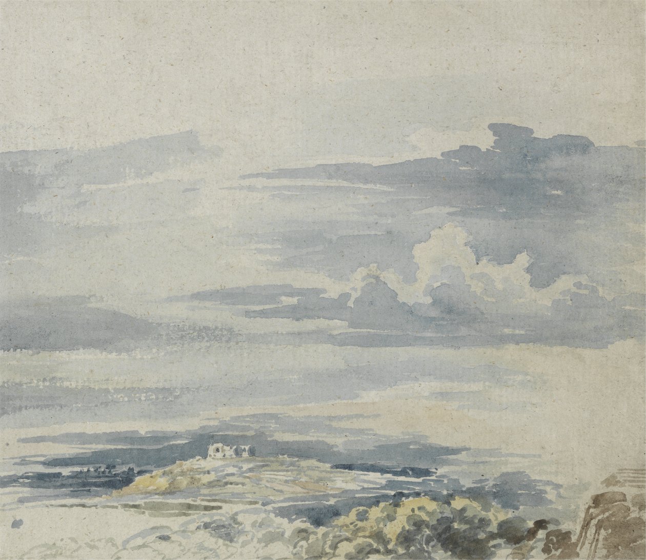 Landskap med ett slott på en kulle (akvarell över penna på papper) av James Ward