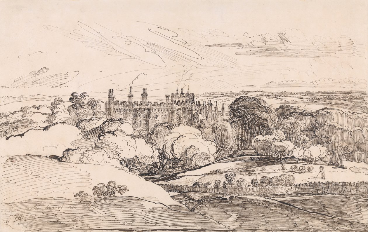 Lea Castle från ovanför skogen, 1814 (penna och svart bläck på papper) av James Ward
