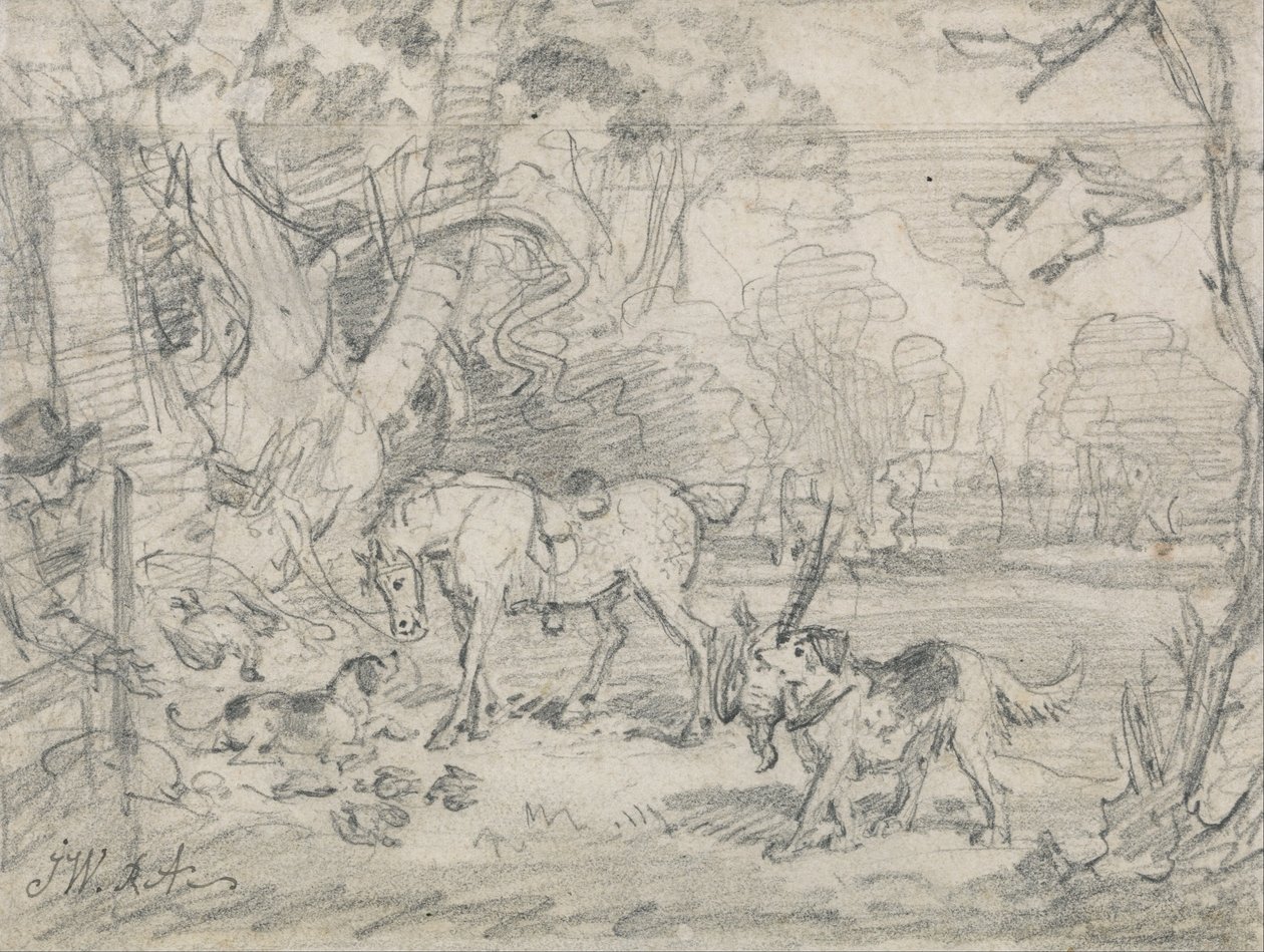 Lord Southamptons skjutponny, med Sailor, His Retriever och Rover, His Spaniel av James Ward