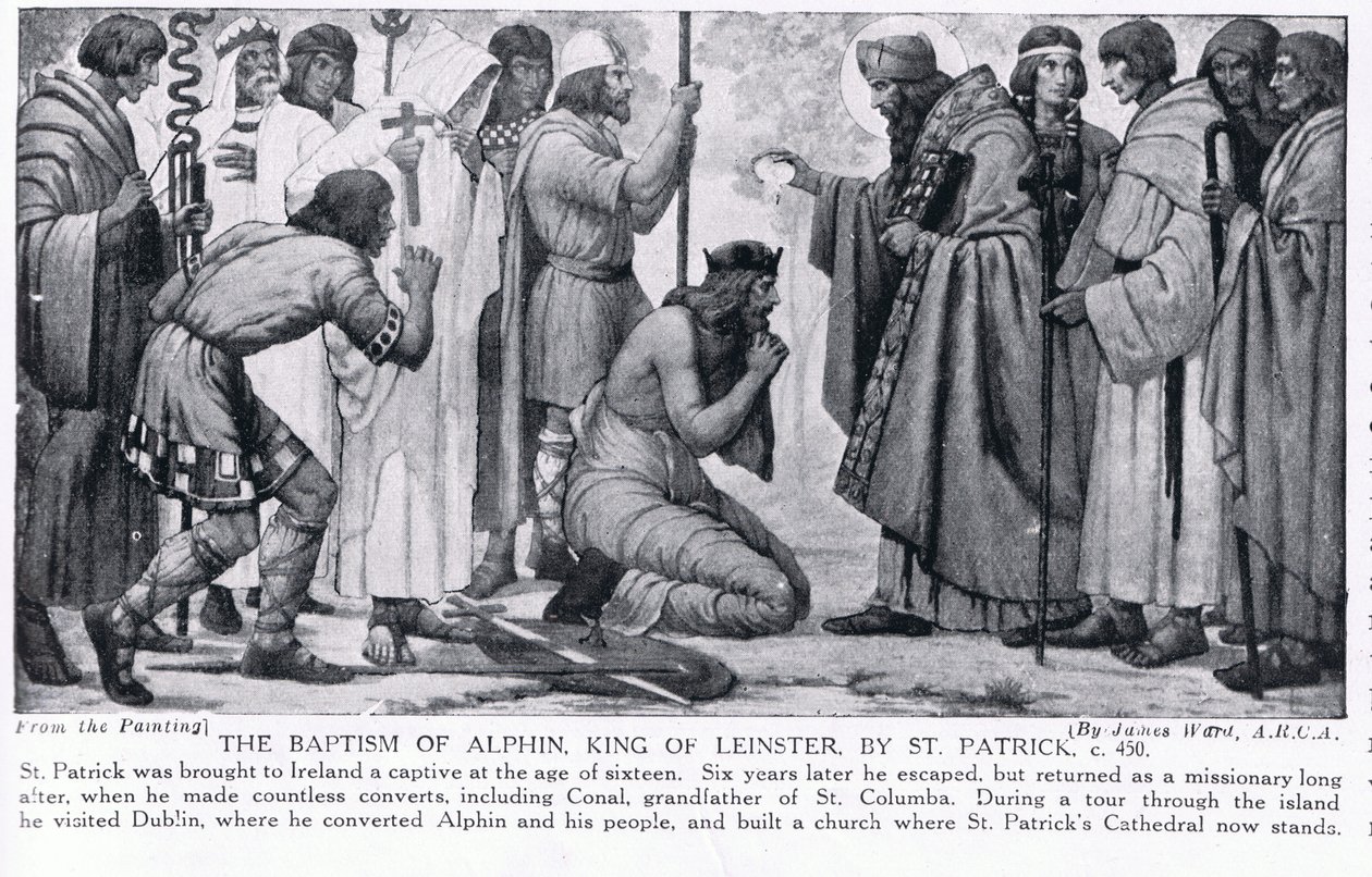 The Baptism of Alphin, King of Leinster, av St. Patrick, illustration från 