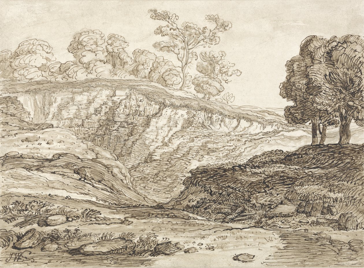 The Quarry (penna & brunt bläck med brun tvätt på papper) av James Ward