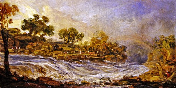 Rapids ovanför Falls of the Clyde, Lanarkshire (olja på panel) av James Ward