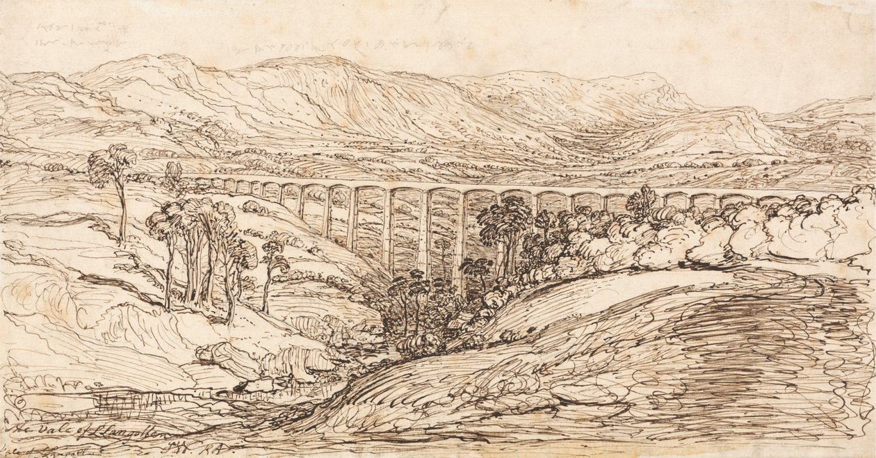 The Vale of Llangollen (penna & brunt bläck på papper) av James Ward