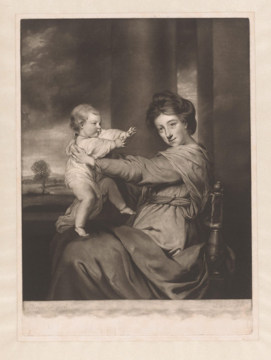 Porträtt av Caroline Spencer med sin dotter Caroline av James Watson (prentmaker)