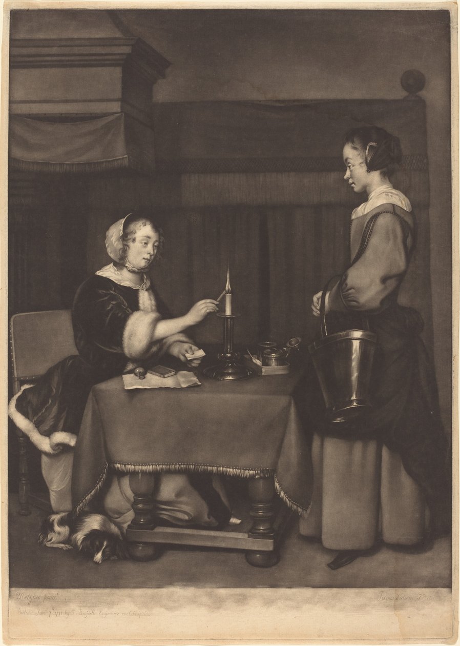 Den kvinnliga korrespondenten av James Watson after Gabriel Metsu