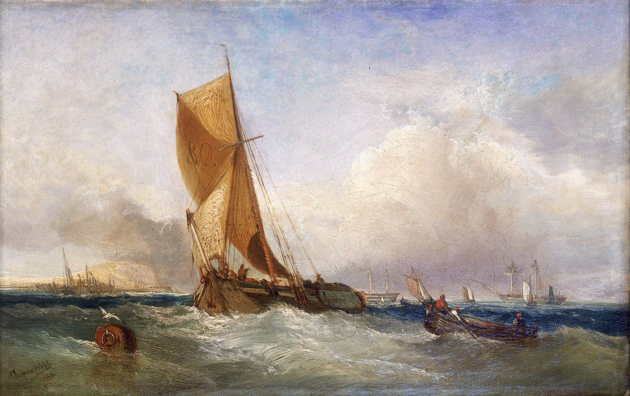 En segelbåt från Themsen (England), för transport och handel längs floden och på östkusten. Olja på duk av James Webb