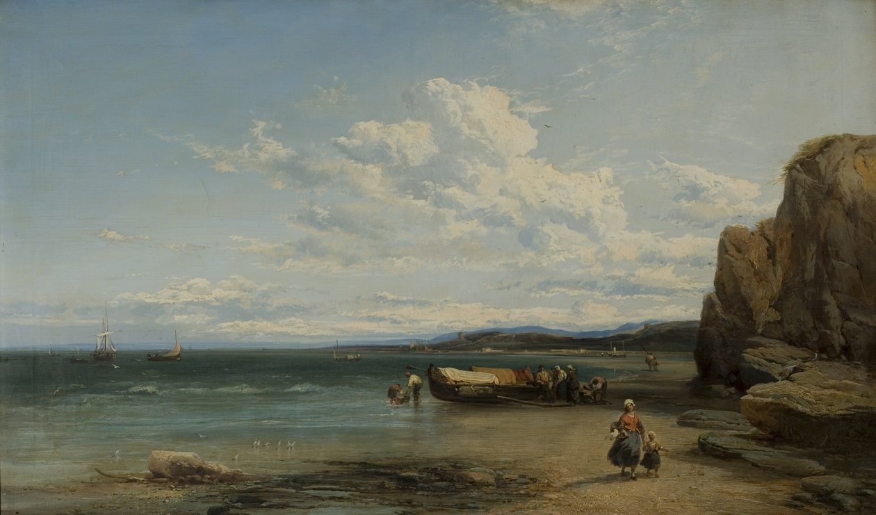Kustscen med båtar, 1863 av James Webb