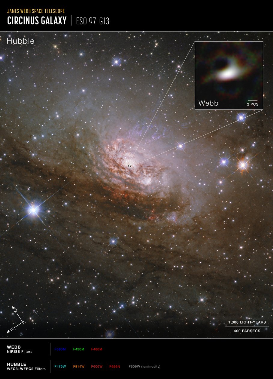 Circinusgalaxen (bild från Hubble och Webb)   av James Webb Space Telescope (NASA)
