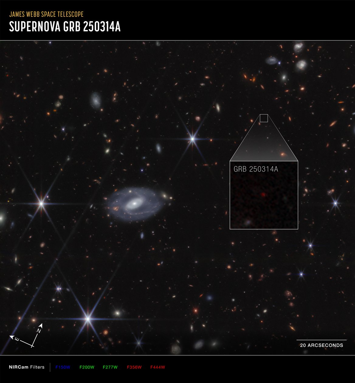 GRB 250314A – Närbild (bild från Compass NIRCam) av James Webb Space Telescope (NASA)