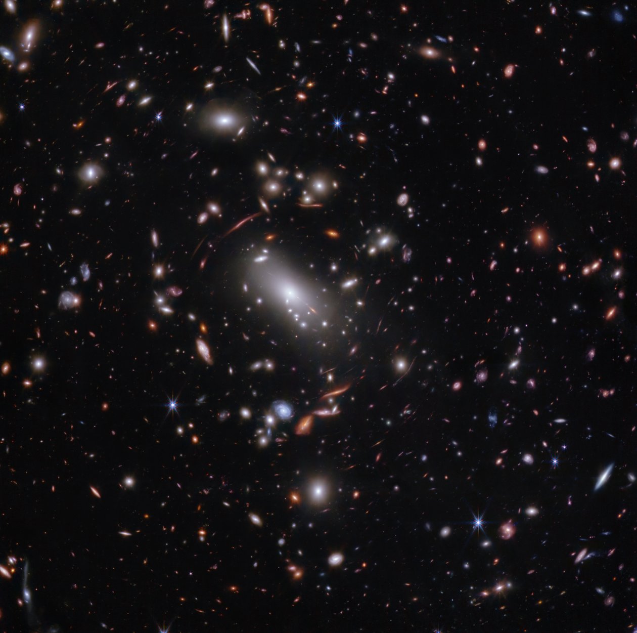 Galaxhopen MACS J1423 (bild tagen med NIRCam) av James Webb Space Telescope (NASA)