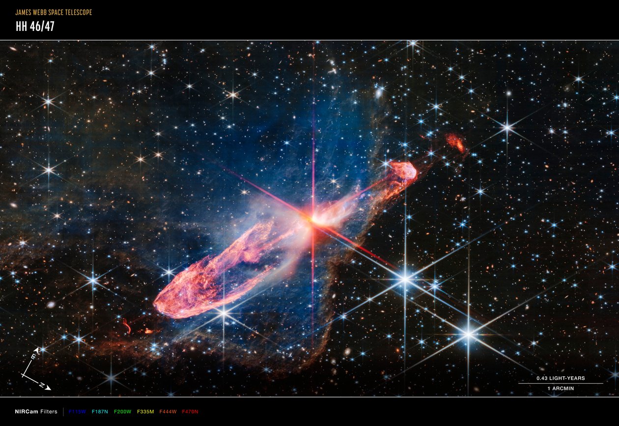 Herbig-Haro 46/47 (NIRCam Compass Image) av James Webb Space Telescope (NASA)