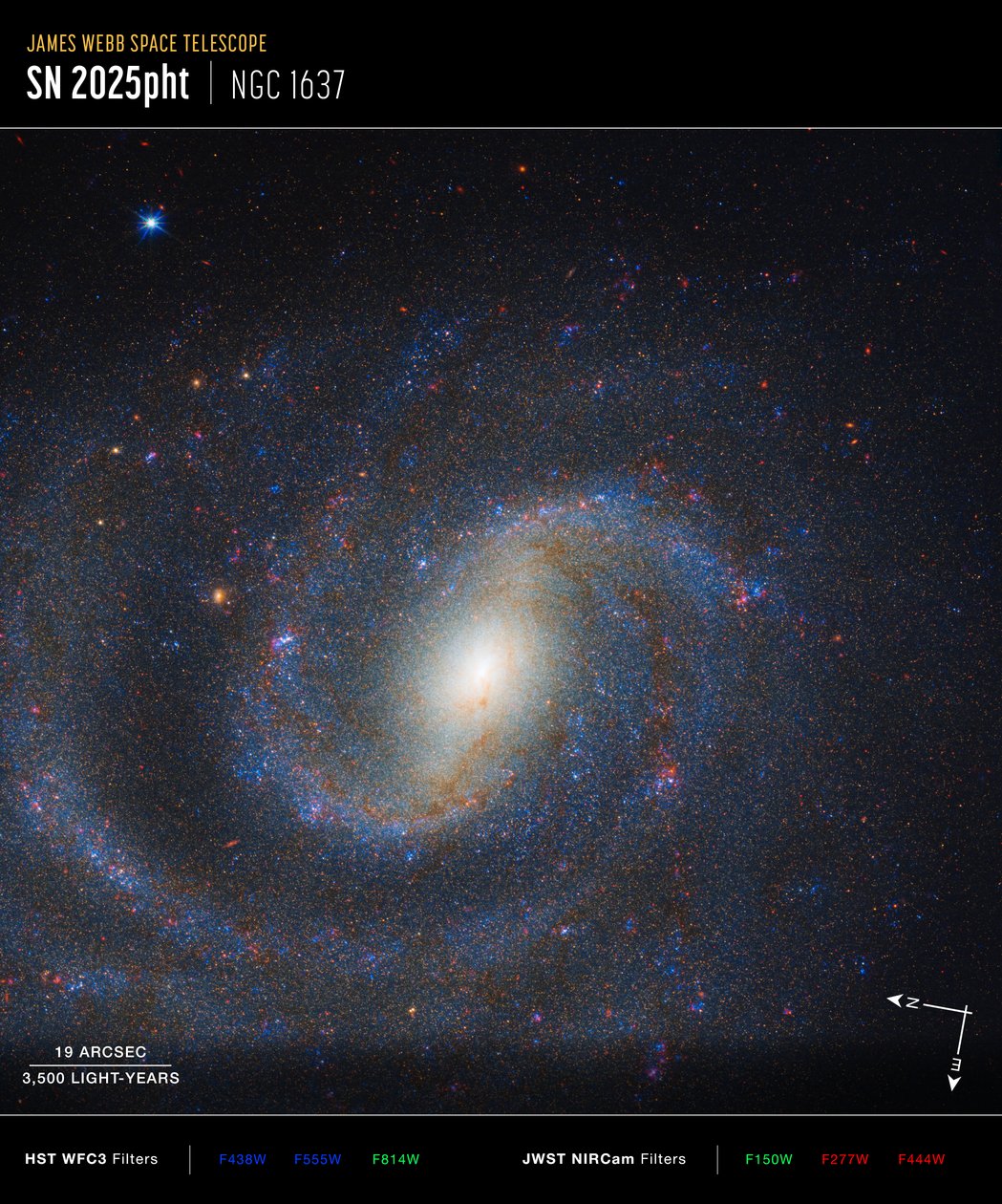 NGC 1637 – Kompassbild av James Webb Space Telescope (NASA)