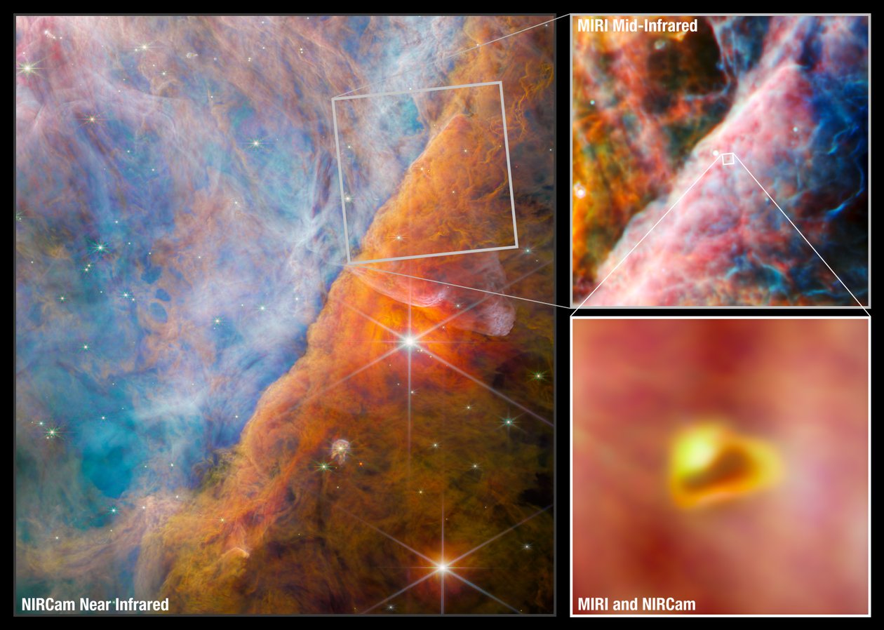 Orion Bar Collage (NIRCam och MIRI Images) av James Webb Space Telescope (NASA)