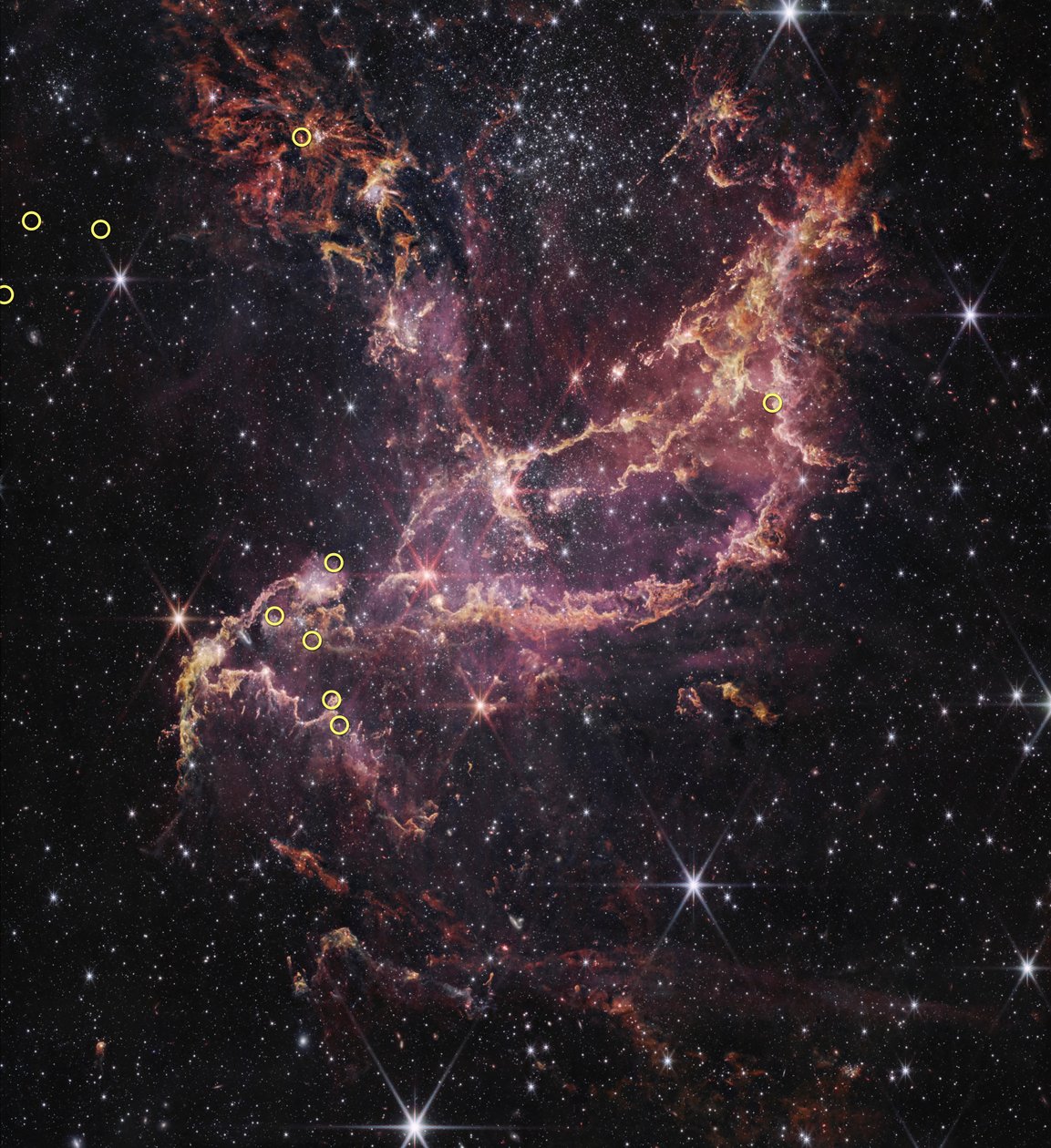 Protoplanetära skivor i NGC 346 (bild tagen med NIRCam) av James Webb Space Telescope (NASA)