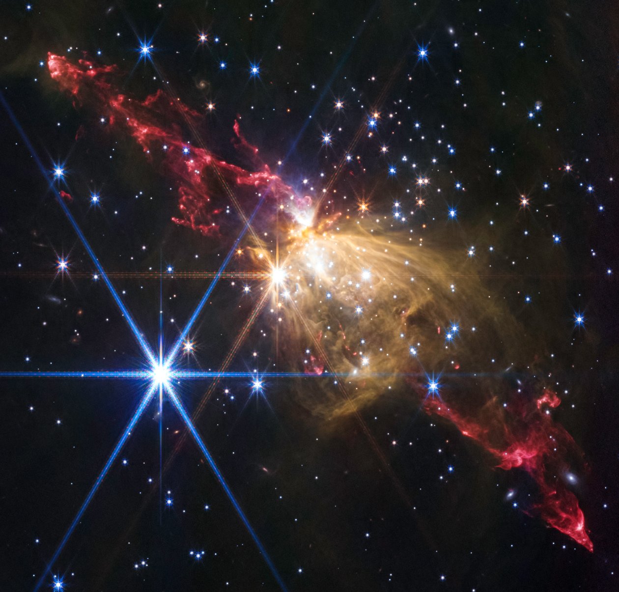 Stjärnstråle i Sh2-284 (bild tagen med NIRCam) av James Webb Space Telescope (NASA)